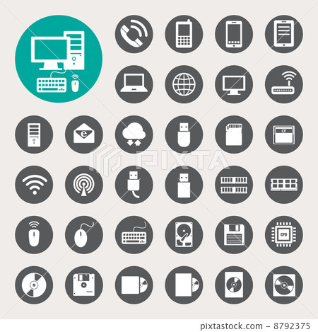 Mobile devices , computer and network connections icons set. 8792375