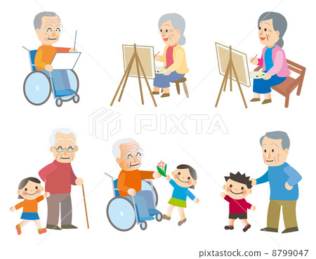 與老年人一起散步·繪畫·孫子·輪椅 8799047