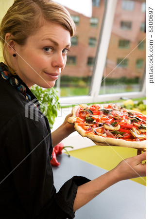 Young Woman with Fresh Pizza Young Woman with Fresh Pizza 8800697