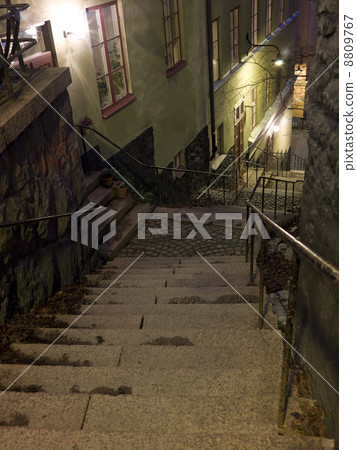 Alley with stairs at night 8809767