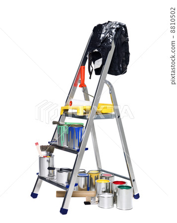 Stepladder with paint cans and brushes 8810502