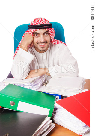 Arab businessman in business concept on white Arab businessman in business concept on white 8814432