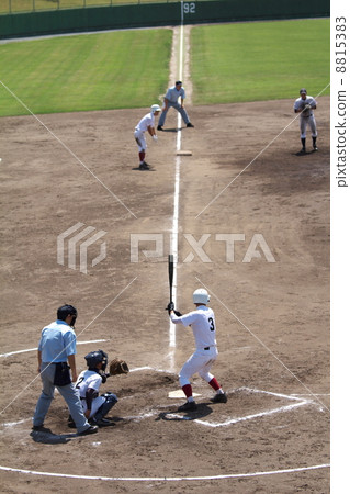 Batters standing in a chance at high school baseball 8815383