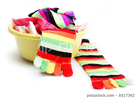 Winter accessory collection. Hat, scarf and socks in the contain Winter accessory collection. Hat, scarf and socks in the contain 8817362