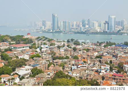 Xiamen view from Gulangyu Island, China. 8822878