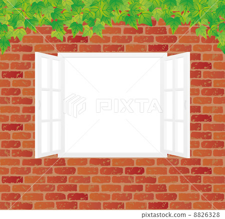 在磚牆上的白色窗口 8826328