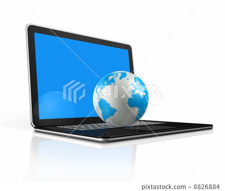 World globe, map on a laptop World globe, map on a laptop 8826884