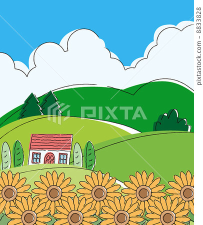 stock illustration: hill, detached house, illustration