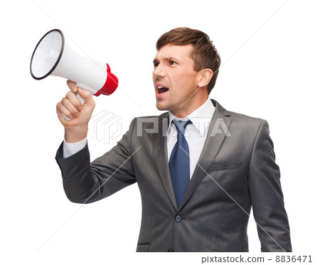 buisnessman with bullhorn or megaphone buisnessman with bullhorn or megaphone 8836471