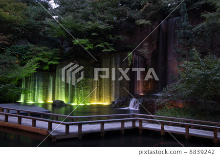 Meguro Gajoen Waterfall light up in the garden 8839242