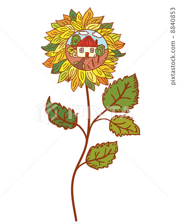 Sunflower with farm building 8840853