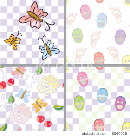 Baby seamless patterns with flower, shoes, footprints Baby seamless patterns with flower, shoes, footprints 8840926