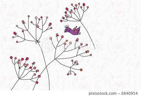 Vintage greeting floral card with bird - Stock Illustration [8840954 ...