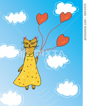 Funny cat in the sky with balloons card Funny cat in the sky with balloons card 8841035