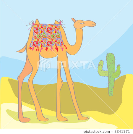 Camel with cactus in the desert 8841571
