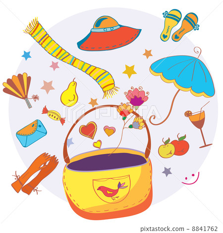 Cartoon bag with funny objects 8841762