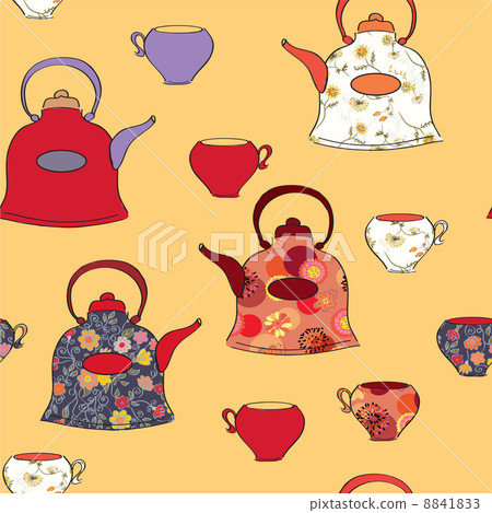 Seamless pattern with tea pots and cups - Stock Illustration [8841833 ...