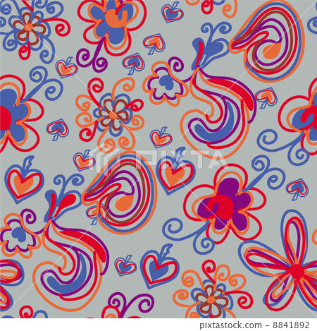Seamless pattern with bright flowers and imagery objects 8841892