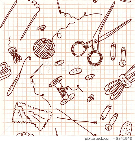 Sewing and knitting doodle - Stock Illustration [8841948] - PIXTA