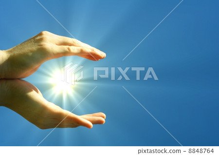 hand sun and blue sky hand sun and blue sky 8848764