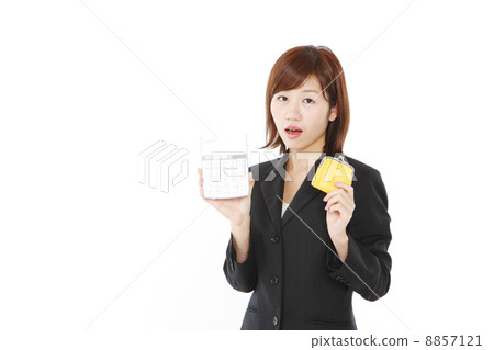 Calculator, wallet and woman 8857121