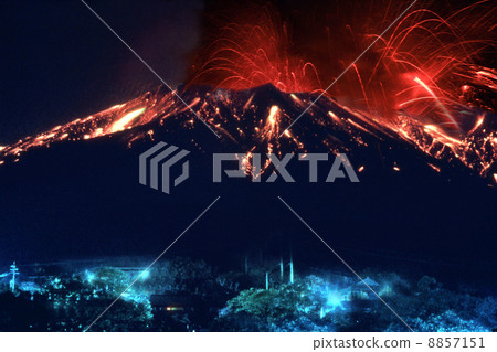 Eruption of Night at Sakurajima 8857151