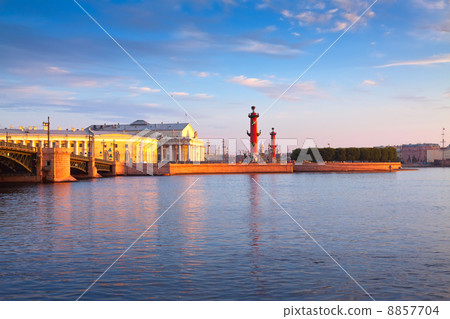 Spit of Vasilievsky Island in summer morning Spit of Vasilievsky Island in summer morning 8857704