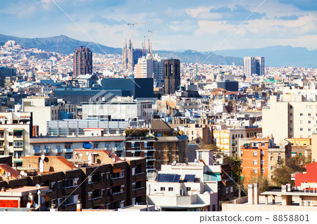 Barcelona from Montjuic in cloudy day 8858801