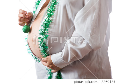 woman belly with christmas decorations 8860125