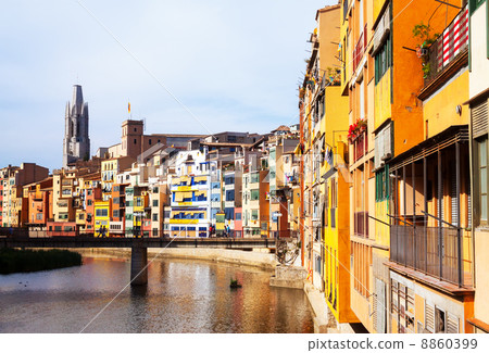 Day view of Picturesque houses in Girona. Catalonia 8860399