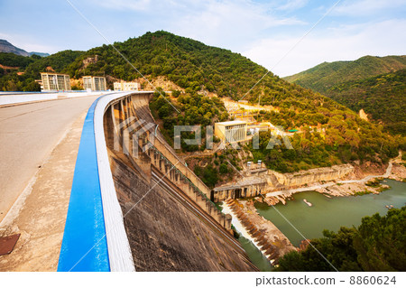 Day view of dam at Ter river. Sau reservoir Day view of dam at Ter river. Sau reservoir 8860624