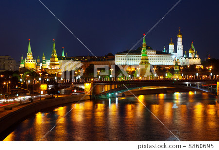 Moscow Kremlin and Moskva River in night. Russia Moscow Kremlin and Moskva River in night. Russia 8860695