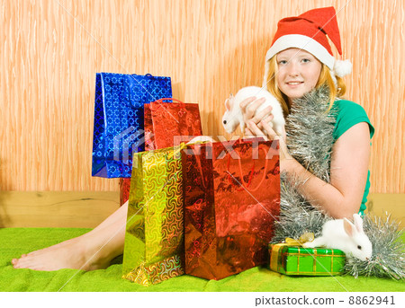 new year girl with rabbits 8862941