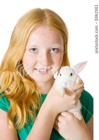 girl with pet rabbit 8862981