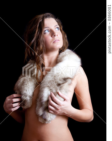 girl with fur over black girl with fur over black 8866081
