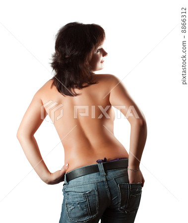 Rear view of topless girl in jeans 8866312