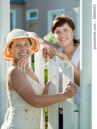 happy women near fence wicket happy women near fence wicket 8866852