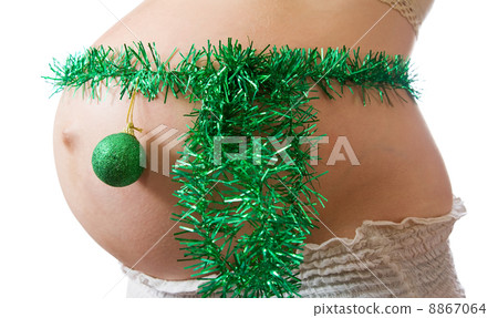 woman belly with christmas decorations 8867064
