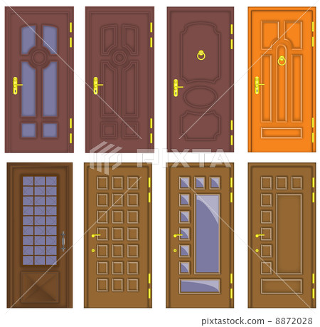 Classic interior and front wooden doors - vector 8872028