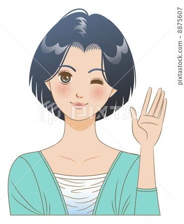 女性/面部表情/揮手 8875607