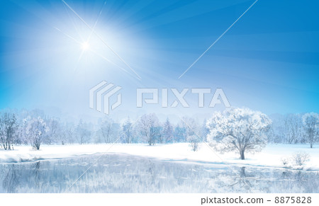 Vector winter landscape, sunny day. 8875828
