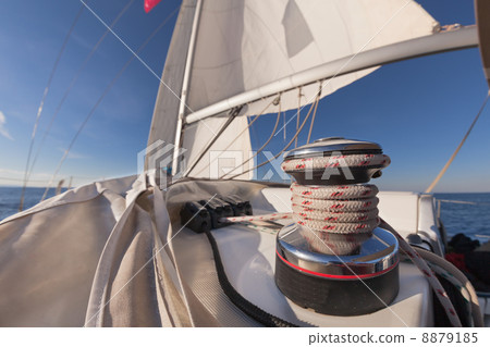 Winch with rope on sailing boat 8879185