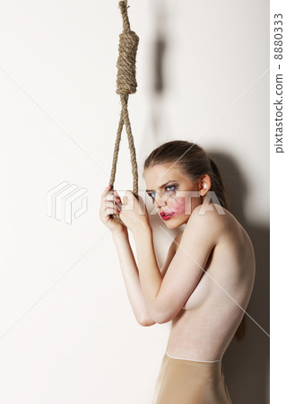 Misfortune. Pressure. Miserable Wretched Oddball holding Knot of Rope 8880333