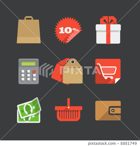 Trendy modern color shopping icons set 8881749