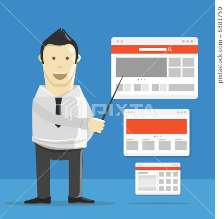 Young man making presentation of new web project 8881750