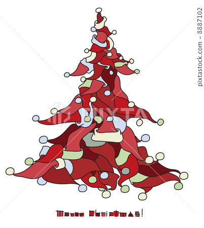 Christmas tree shape made from Santa's hats ...-插圖素材 [8887102] - PIXTA圖庫