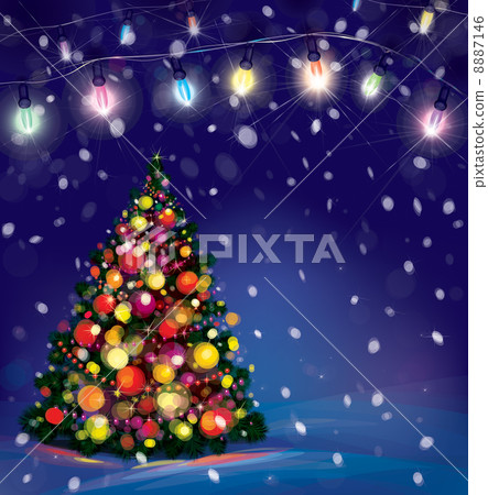 Vector Christmas tree and lights decorations on... - Stock Illustration ...