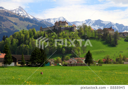 Gruyere Castle and Alps, Switzerland 8888945