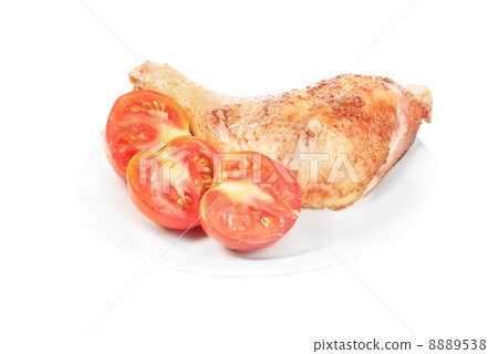 fried chicken wing with tomato isolated on white 8889538