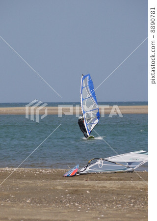 View of windsurfing at the mouth of the Kushida River 8890781